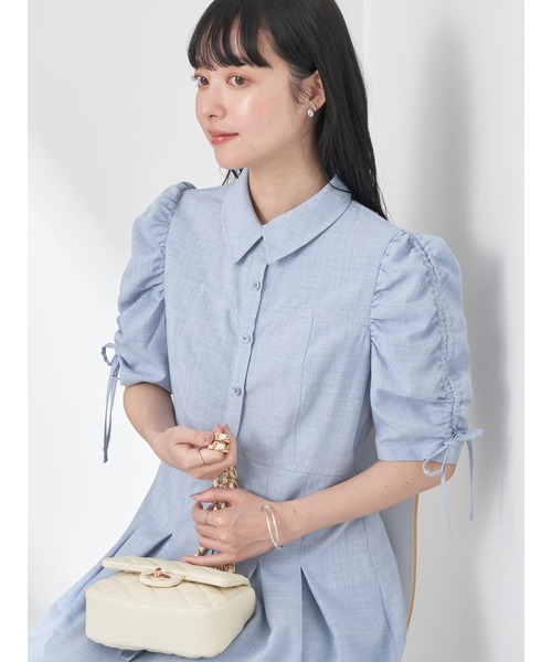 earth music&ecology（アースミュージックアンドエコロジー）の「袖ドロストシャツワンピース（シャツワンピース・レディース・ブルー/ベージュ・FREE）」の3枚目の写真