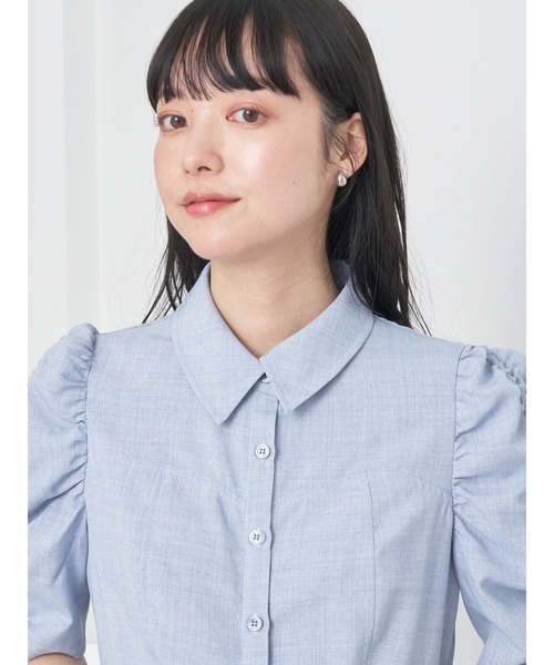 earth music&ecology（アースミュージックアンドエコロジー）の「袖ドロストシャツワンピース（シャツワンピース・レディース・ブルー/ベージュ・FREE）」の4枚目の写真