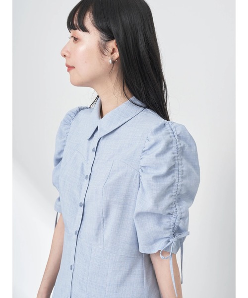 earth music&ecology（アースミュージックアンドエコロジー）の「袖ドロストシャツワンピース（シャツワンピース・レディース・ブルー/ベージュ・FREE）」の5枚目の写真