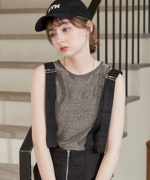 ANGIE（アンジー）の「ラメ アメスリ カップイン タンクトップ（タンクトップ・レディース・ライトグレー/ブラック/シルバー・FREE）」の3枚目の写真