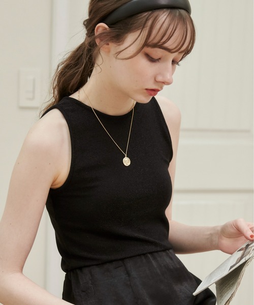 ANGIE（アンジー）の「ラメ アメスリ カップイン タンクトップ（タンクトップ・レディース・ライトグレー/ブラック/シルバー・FREE）」の2枚目の写真