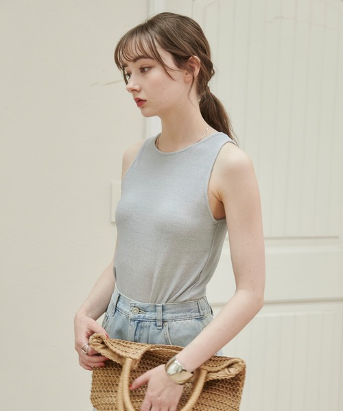 【新品未使用】C/L Waffleパッドinアメスリタンク　クリームイエロー S VIS(ビス) / 【洗える】パッド付きアメリカンスリーブリブタンク