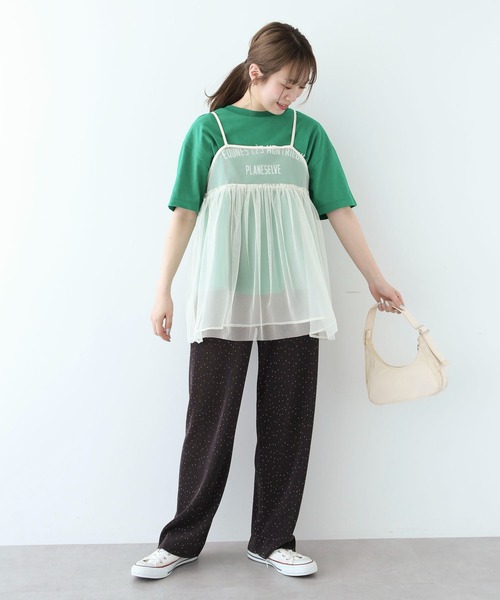 Green　Parks（グリーンパークス）の「リバーシブルチュールビスチェ（キャミソール・レディース・グレー/アイボリー/ブラック・FREE）」の4枚目の写真