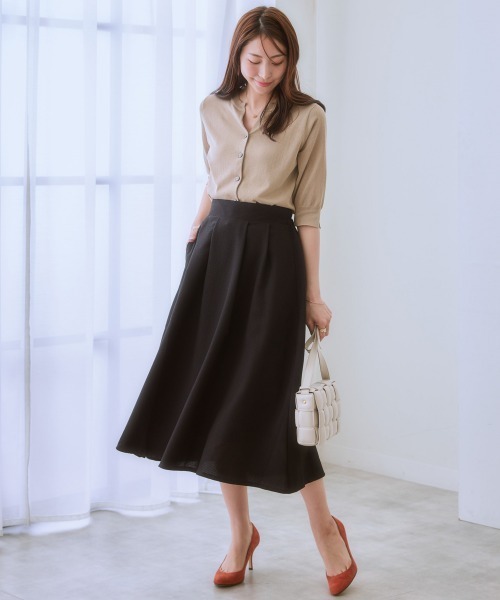 7days Life Styling(セブンデイズライフスタイリング)の「ジャガード素材フロントタックフレアスカート(スカート・レディース・ブラック/ベージュ/グリーン・LL/M/S/L)」の14枚目の写真