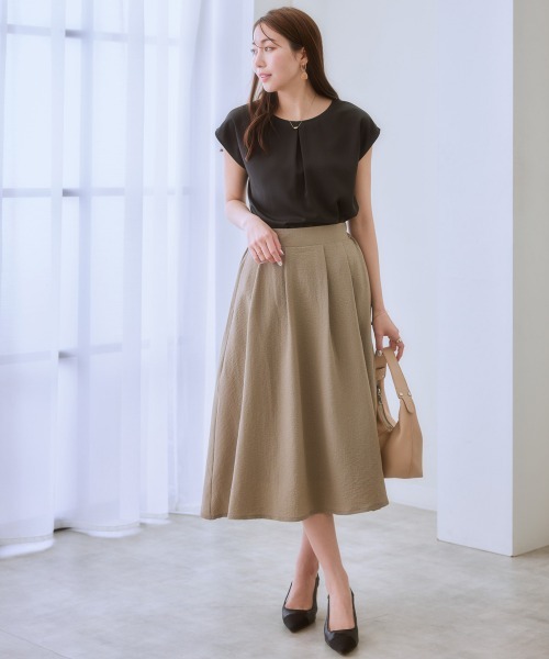 7days Life Styling(セブンデイズライフスタイリング)の「ジャガード素材フロントタックフレアスカート(スカート・レディース・ブラック/ベージュ/グリーン・LL/M/S/L)」の6枚目の写真