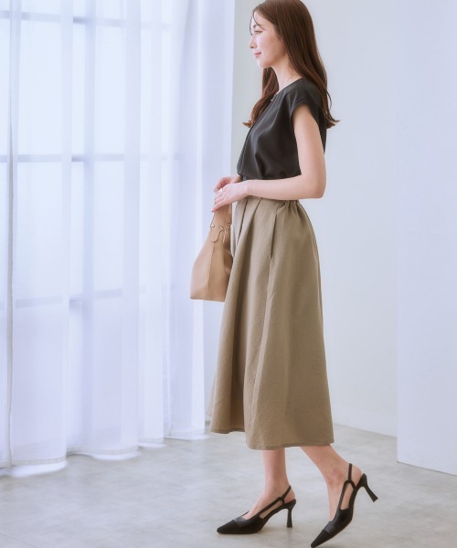 7days Life Styling(セブンデイズライフスタイリング)の「ジャガード素材フロントタックフレアスカート(スカート・レディース・ブラック/ベージュ/グリーン・LL/M/S/L)」の7枚目の写真