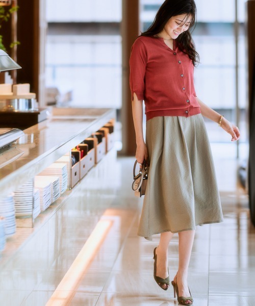 7days Life Styling(セブンデイズライフスタイリング)の「ジャガード素材フロントタックフレアスカート(スカート・レディース・ブラック/ベージュ/グリーン・LL/M/S/L)」の9枚目の写真