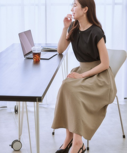 7days Life Styling(セブンデイズライフスタイリング)の「ジャガード素材フロントタックフレアスカート(スカート・レディース・ブラック/ベージュ/グリーン・LL/M/S/L)」の8枚目の写真