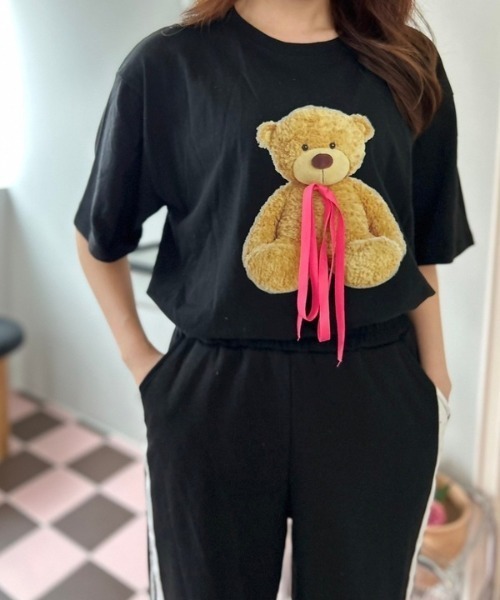 ipugo(イプゴ)の「ipugo/イプゴ リボン付き ベア ビッグTシャツ 秋物 秋服 2026年秋冬(Tシャツ/カットソー・レディース・ホワイト/ブラック・FREE)」の20枚目の写真