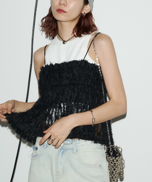 Auntie Rosa Holiday（アンティローザホリデー）の「フリンジジャガードビスチェキャミ（その他トップス・レディース・ブラック/アイボリー・FREE）」の2枚目の写真