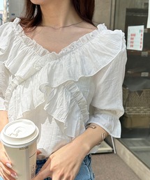 2WAYオフショルフリルブラウス