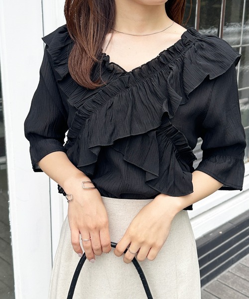 sheller 2wayオフショルフリルブラウス RANAN ブラウス シャツ 2WAYオフショルフリルブラウス