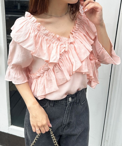RANAN(ラナン)の「2WAYオフショルフリルブラウス(シャツ/ブラウス・レディース・ブラック/オフホワイト/ピンク/ホワイト/ブルー・LL/L/M/S)」の12枚目の写真