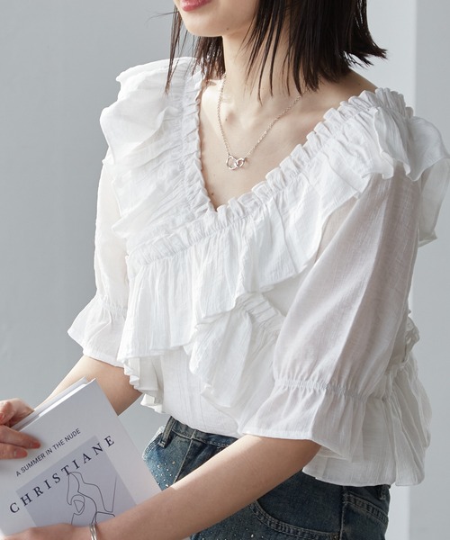 RANAN(ラナン)の「2WAYオフショルフリルブラウス(シャツ/ブラウス・レディース・ブラック/オフホワイト/ピンク/ホワイト/ブルー・LL/L/M/S)」の14枚目の写真