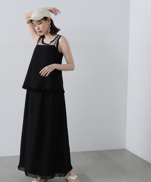 N.(N. Natural Beauty Basic)(エヌエヌナチュラルビューティーベーシック)の「◆フリンジキャミスカートセット(ワンピース・レディース・オレンジ/ブラック/ベージュ・MEDIUM)」の6枚目の写真