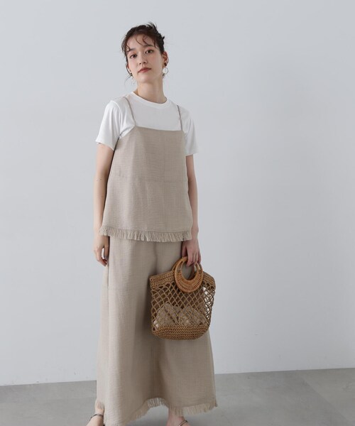 N.(N. Natural Beauty Basic)(エヌエヌナチュラルビューティーベーシック)の「◆フリンジキャミスカートセット(ワンピース・レディース・オレンジ/ブラック/ベージュ・MEDIUM)」の1枚目の写真