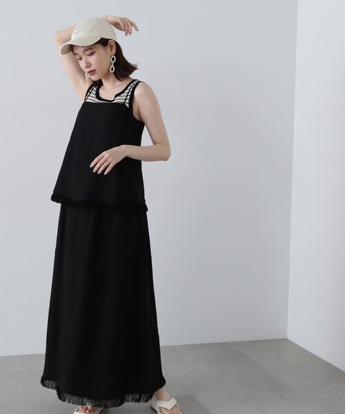 N.(N. Natural Beauty Basic)(エヌエヌナチュラルビューティーベーシック)の「◆フリンジキャミスカートセット(ワンピース・レディース・オレンジ/ブラック/ベージュ・MEDIUM)」の2枚目の写真