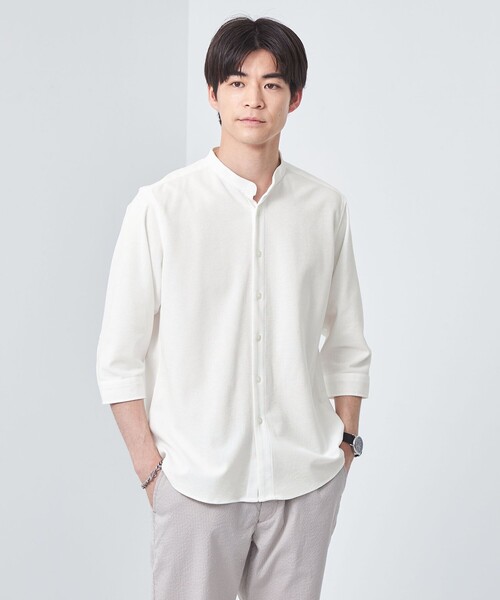 green label relaxing（グリーンレーベルリラクシング）の「【WEB限定】JUSTFIT カノコ バンドカラー 7分袖 シャツ（シャツ/ブラウス・メンズ・オフホワイト/ブラック/ネイビー・XL/S/M/L）」の2枚目の写真