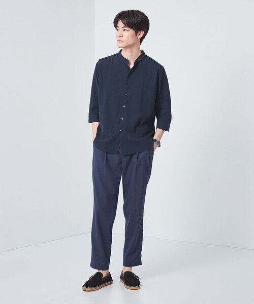 green label relaxing（グリーンレーベルリラクシング）の「【WEB限定】JUSTFIT カノコ バンドカラー 7分袖 シャツ（シャツ/ブラウス・メンズ・オフホワイト/ブラック/ネイビー・XL/S/M/L）」の4枚目の写真