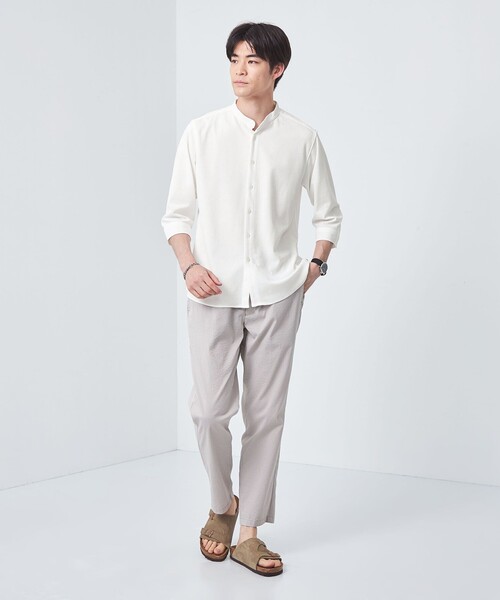 green label relaxing（グリーンレーベルリラクシング）の「【WEB限定】JUSTFIT カノコ バンドカラー 7分袖 シャツ（シャツ/ブラウス・メンズ・オフホワイト/ブラック/ネイビー・XL/S/M/L）」の5枚目の写真