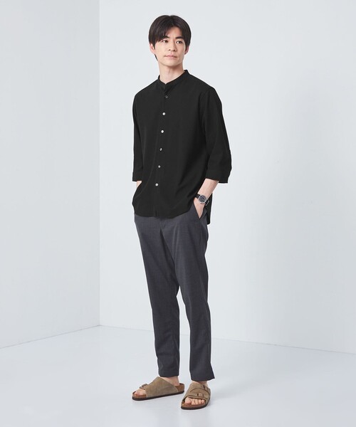 green label relaxing（グリーンレーベルリラクシング）の「【WEB限定】JUSTFIT カノコ バンドカラー 7分袖 シャツ（シャツ/ブラウス・メンズ・オフホワイト/ブラック/ネイビー・XL/S/M/L）」の6枚目の写真