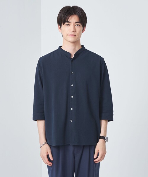 green label relaxing（グリーンレーベルリラクシング）の「【WEB限定】JUSTFIT カノコ バンドカラー 7分袖 シャツ（シャツ/ブラウス・メンズ・オフホワイト/ブラック/ネイビー・XL/S/M/L）」の7枚目の写真