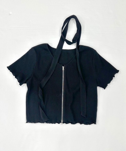 OLIVE des OLIVE(オリーブデオリーブ)の「ナロータイ付きジップアップ 1041060840(Tシャツ/カットソー・レディース・ピンク/オフホワイト/チャコールグレー/ブラック・FREE)」の5枚目の写真