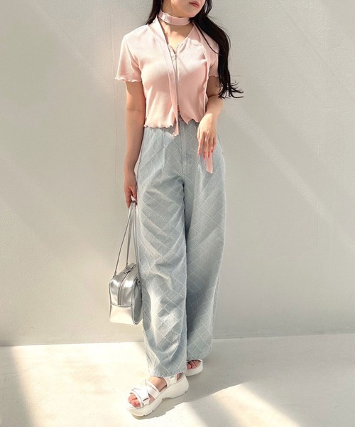 OLIVE des OLIVE(オリーブデオリーブ)の「ナロータイ付きジップアップ 1041060840(Tシャツ/カットソー・レディース・ピンク/オフホワイト/チャコールグレー/ブラック・FREE)」の15枚目の写真