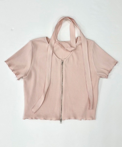 OLIVE des OLIVE(オリーブデオリーブ)の「ナロータイ付きジップアップ 1041060840(Tシャツ/カットソー・レディース・ピンク/オフホワイト/チャコールグレー/ブラック・FREE)」の22枚目の写真