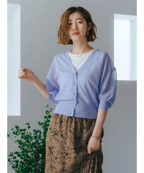 YECCA VECCA（イェッカヴェッカ）の「シアーニットVネックカーディガン（カーディガン/ボレロ・レディース・ブラック/ライトベージュ/ブラウン/ラベンダー・FREE）」の17枚目の写真