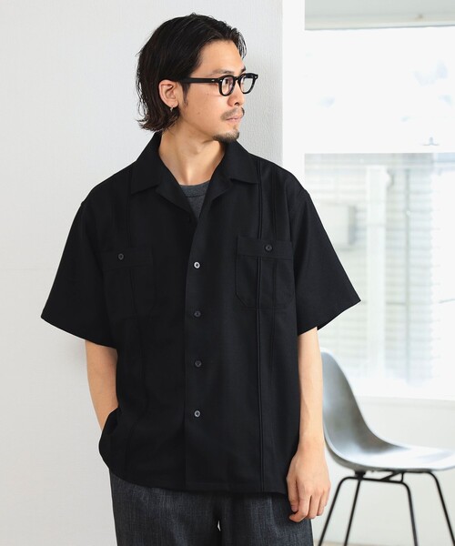 UNIVERSAL OVERALL(ユニバーサルオーバーオール)の「UNIVERSAL OVERALL × CITY DWELLERS / 別注 リネンライク キューバ シャツ(シャツ/ブラウス・メンズ・ブラック/ホワイト・MEDIUM/LARGE/SMALL)」の1枚目の写真