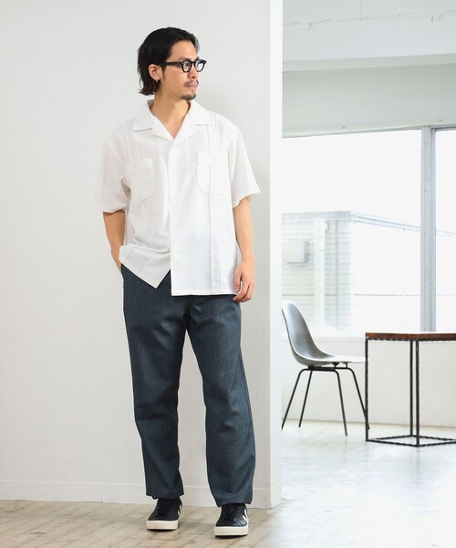 UNIVERSAL OVERALL(ユニバーサルオーバーオール)の「UNIVERSAL OVERALL × CITY DWELLERS / 別注 リネンライク キューバ シャツ(シャツ/ブラウス・メンズ・ブラック/ホワイト・MEDIUM/LARGE/SMALL)」の3枚目の写真