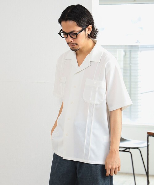 UNIVERSAL OVERALL(ユニバーサルオーバーオール)の「UNIVERSAL OVERALL × CITY DWELLERS / 別注 リネンライク キューバ シャツ(シャツ/ブラウス・メンズ・ブラック/ホワイト・MEDIUM/LARGE/SMALL)」の5枚目の写真