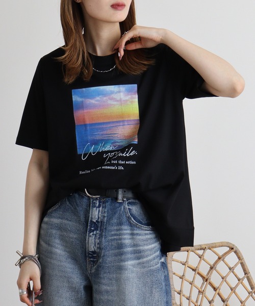 セール】BRODIAEA 空×海プリントTシャツ（Tシャツ/カットソー