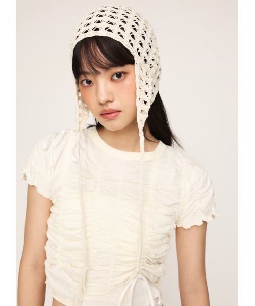 SLY(スライ)の「MESH KNIT FLAP CAP メッシュ ニット フラップ キャップ(ニットキャップ/ビーニー・レディース・オフホワイト/ブラック/ライトカーキ・FREE)」の2枚目の写真