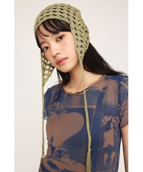 SLY(スライ)の「MESH KNIT FLAP CAP メッシュ ニット フラップ キャップ(ニットキャップ/ビーニー・レディース・オフホワイト/ブラック/ライトカーキ・FREE)」の21枚目の写真