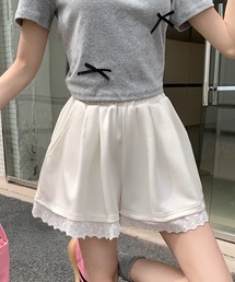 裾レース ハイウエスト スウェットショートパンツ