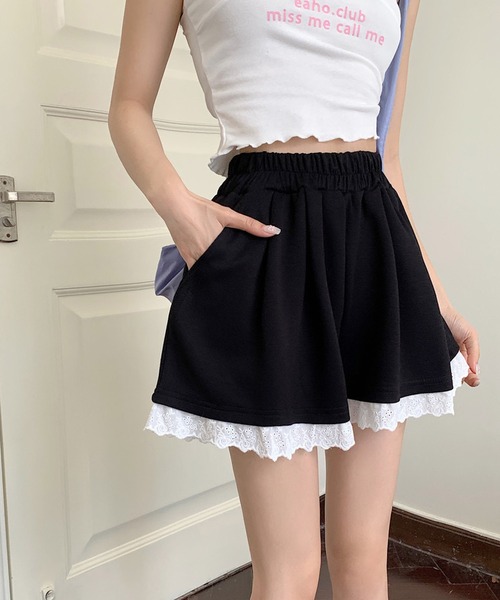 shopnikoniko（ショップニコニコ）の「裾レース ハイウエスト スウェットショートパンツ（スウェットパンツ・レディース・グレー/ホワイト/ブラック・フリー）」の11枚目の写真