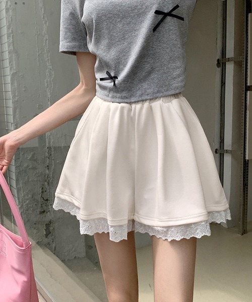 shopnikoniko（ショップニコニコ）の「裾レース ハイウエスト スウェットショートパンツ（スウェットパンツ・レディース・グレー/ホワイト/ブラック・フリー）」の14枚目の写真