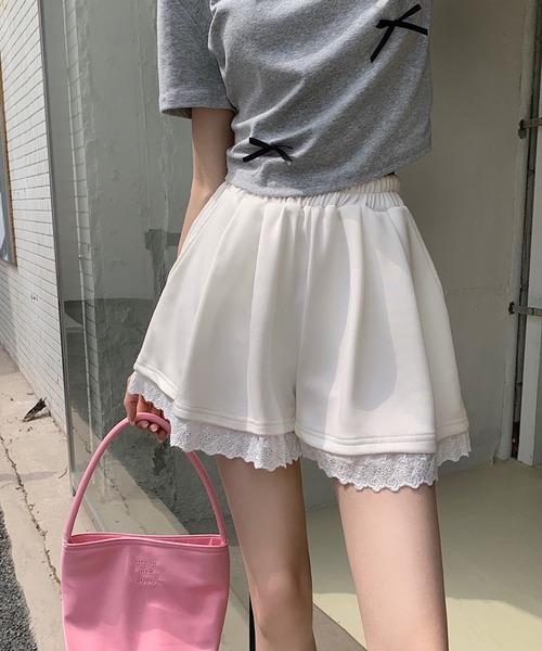 shopnikoniko（ショップニコニコ）の「裾レース ハイウエスト スウェットショートパンツ（スウェットパンツ・レディース・グレー/ホワイト/ブラック・フリー）」の15枚目の写真