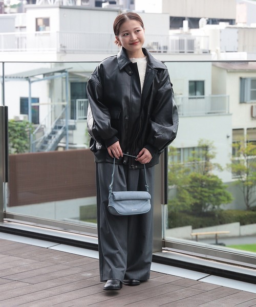 BEAMS HEART ブラック フェイクレザー ブルゾン ヴィンテージライク フェイクレザー ブルゾン（ブルゾン