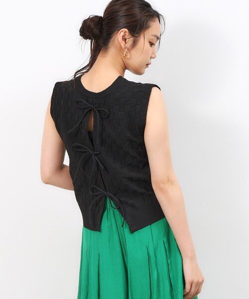 OPAQUE.CLIP（オペークドットクリップ）の「◆前後2WAY リボンデザインニット【洗濯機洗い可/抗ピル】（ニット/セーター・レディース・イエロー系その他/ブラック/オレンジ・00）」の2枚目の写真