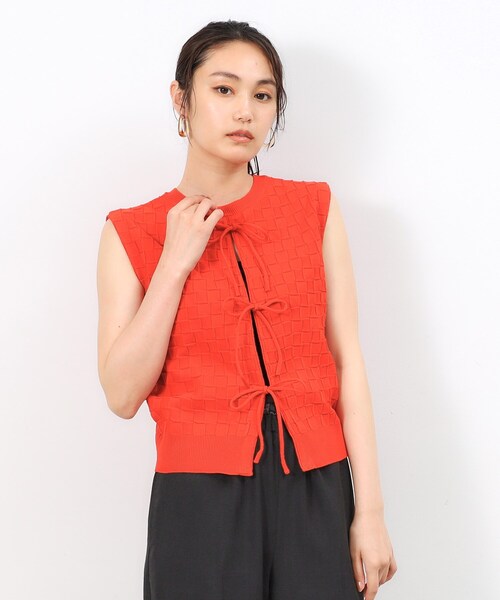 OPAQUE.CLIP（オペークドットクリップ）の「◆前後2WAY リボンデザインニット【洗濯機洗い可/抗ピル】（ニット/セーター・レディース・イエロー系その他/ブラック/オレンジ・00）」の12枚目の写真