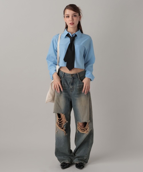 FOREVER 21(フォーエバー トゥエンティーワン)の「【2024FW】ネクタイ付きクロップドシャツ(シャツ/ブラウス・レディース・ブラック/ライトブルー/オフホワイト/ブルー・SMALL/MEDIUM)」の19枚目の写真