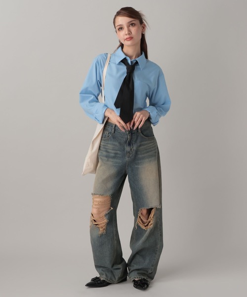 FOREVER 21(フォーエバー トゥエンティーワン)の「【2024FW】ネクタイ付きクロップドシャツ(シャツ/ブラウス・レディース・ブラック/ライトブルー/オフホワイト/ブルー・SMALL/MEDIUM)」の20枚目の写真