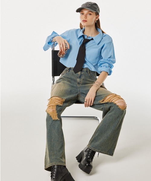 FOREVER 21(フォーエバー トゥエンティーワン)の「【2024FW】ネクタイ付きクロップドシャツ(シャツ/ブラウス・レディース・ブラック/ライトブルー/オフホワイト/ブルー・SMALL/MEDIUM)」の18枚目の写真