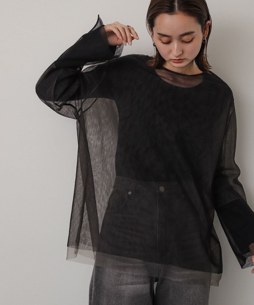 SENSE OF PLACE by URBAN RESEARCH(センスオブプレイスバイアーバンリサーチ)の「シアーチュールトップ(Tシャツ/カットソー・レディース・ベージュ系その他/ホワイト系その他/ブラック系その他/グレー系その他・ONE)」の14枚目の写真