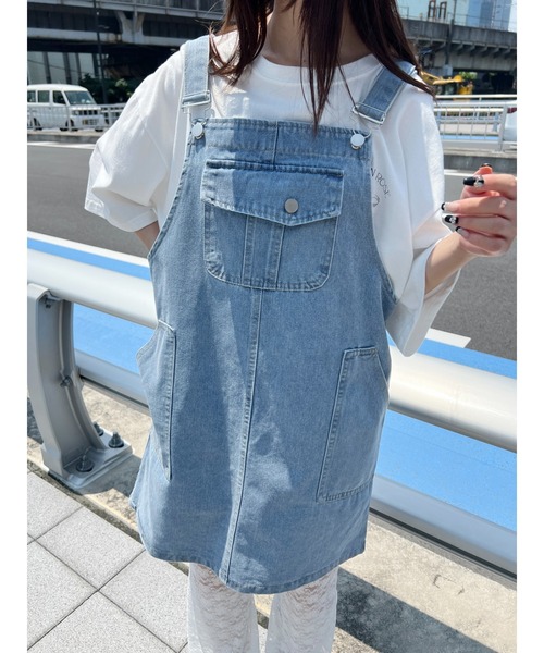 WC（ダブル シー）の「デニムミニジャンパースカート（ジャンパースカート・レディース・ホワイト/ブルー・FREE）」の2枚目の写真