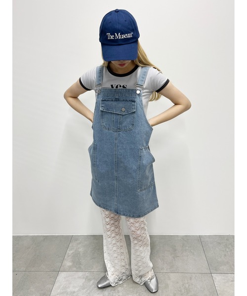 WC（ダブル シー）の「デニムミニジャンパースカート（ジャンパースカート・レディース・ホワイト/ブルー・FREE）」の3枚目の写真