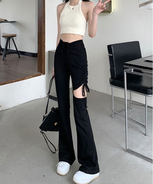 kirakiraShop(キラキラショップ)の「サイド スリット ブーツカット レギンス(その他パンツ・レディース・グレー/ブラック/モカ・S/M)」の7枚目の写真